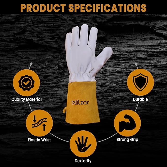 TIG Welding Gloves | Kevlar Stitching, Leather Gloves for Men | 12 Inch Kevlar Gloves