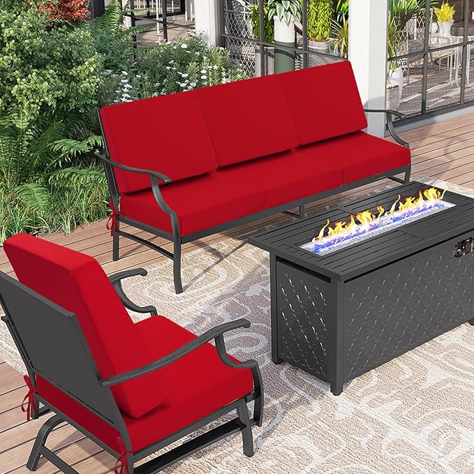 Outdoor Cushions for Patio Furniture, Outdoor Seat and Back Cushion, Waterproof Hampton Bay Deep Seat Replacement Couch Cushions for Garden Lawn, 24x24 Red