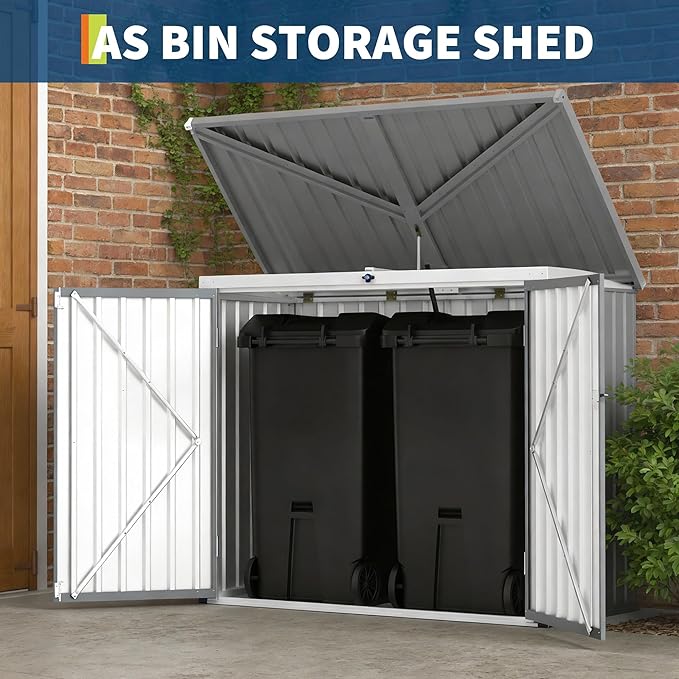Outdoor Trash Can Storage Box with Lock Latch & Sloped Roof, Outdoor Storage Shed with Galvanized Steel Trash Bin Enclosure for Backyard, Patio & Garden Tool Organization