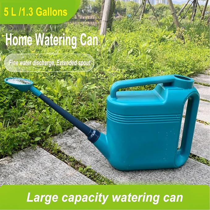 Watering Can, 5 L/1.3 Gallon Long Nozzle Plastic Spray Watering Can, Large Watering Can with Comfortable Handle for House, High Capacity Water Can for Garden, Plant Watering Devices for House (Blue)