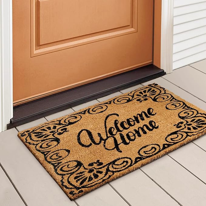 LuxUrux Welcome Mats Outdoor Coco Coir Doormat, with Heavy-Duty PVC Backing - Natural - Perfect Color/Sizing for Outdoor/Indoor uses. (17 x 30, Marzipan)