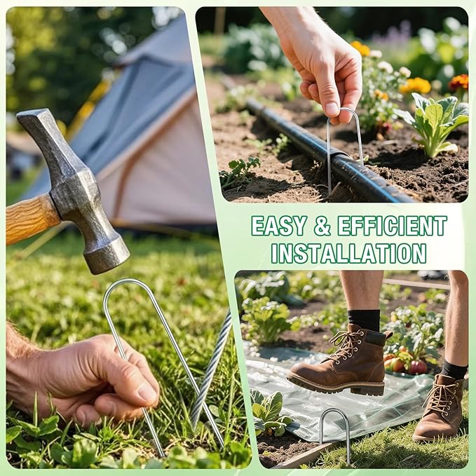 8 Gauge Landscape Staples, FUIJOL 12 Inch 15 25 50 100 Pack Heavy Duty U-Shaped Landscape Stakes, Galvanized Garden Staples for Weed Barrier Stakes, Ground Cover, Irrigation Tubing, Fence (15,12 Inch)