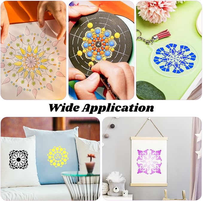 Marspark 66 Pcs Spring Easter Small Stencils for Crafts Reusable 3 Inch Stencils for Painting on Wood DIY Craft Paint Template for Wall Home Decor Card Rock Canvas Drawing Holiday (Mandala)