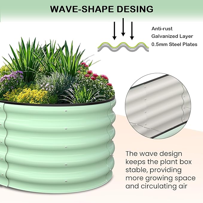 2 Pcs 6x3x1 ft Oval Galvanized Raised Garden Beds, Metal Planter Boxes with Open Base, Tool-Free Assembly for Vegetables, Flowers, Herbs - Outdoor & Patio Use, Green