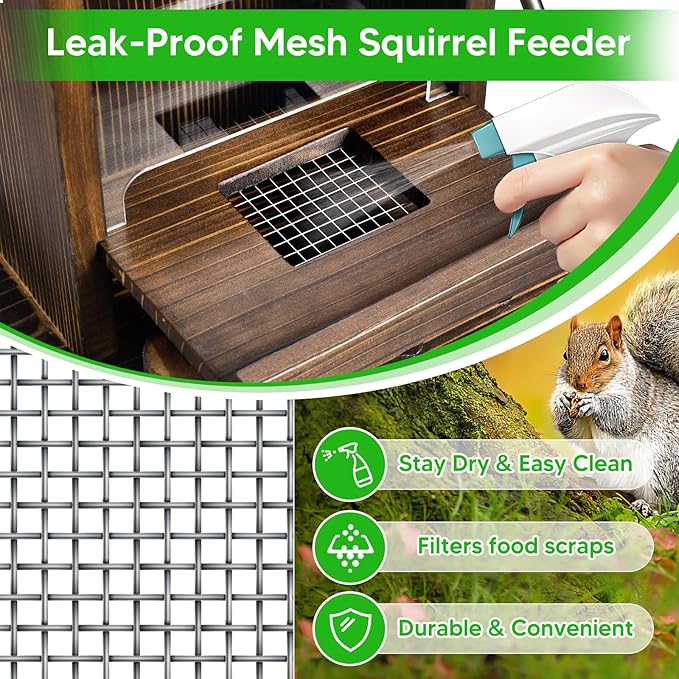 Squirrel Feeders for Outside, Wooden Squirrel Feeder Squirrel Houses for Outdoors Squirrel Picnic Table Feeder with Water Feeder for Peanuts Nuts Corn Cobs Holder