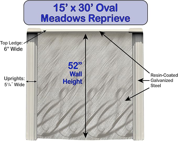 Lake Effect Pools 'Meadows' 15 ft x 30 ft Oval Above Ground Swimming Pool | 52 Inch Steel Side Walls | Kit Includes: 25 Gauge Overlap Liner & Widemouth Skimmer