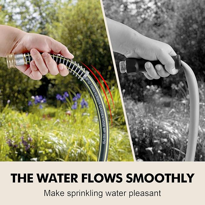 Lightweight Rubber Garden Hose 25 ft, 5/8" Hybrid Rubber Hose with Solid Brass Fitting, Water Hose Pipe for Outdoor, Cleaning & Washing