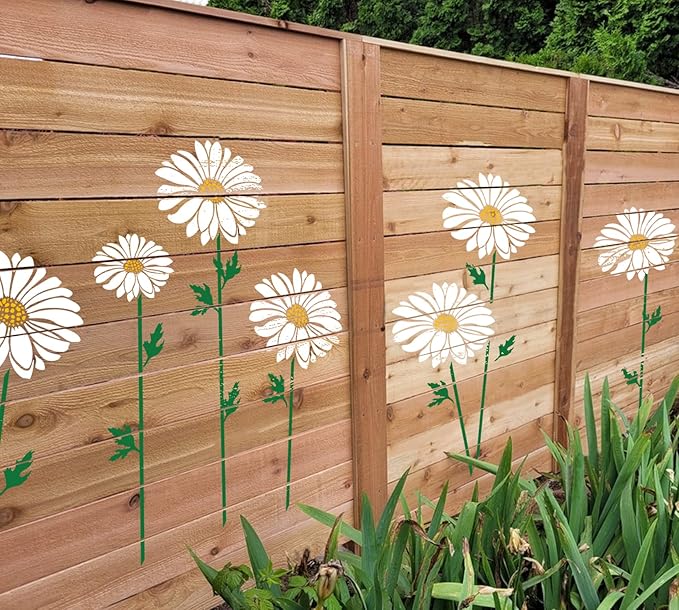 GSS Designs Daisy Wall Stencils 2 Pack Courtyard Walls Painting Stencil 12x12Inch Flowers Stencil for Fence Floral Stencils for Garden Decor