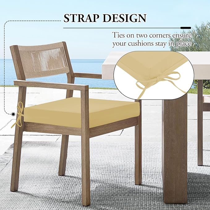 Wellsin Outdoor Chair Cushions for Patio Furniture, 3-Year Color Fastness Patio Chair Cushions Set of 4, Water Resistant Square Corner Outdoor Seat Cushions 18.5"X16"X3", Khaki