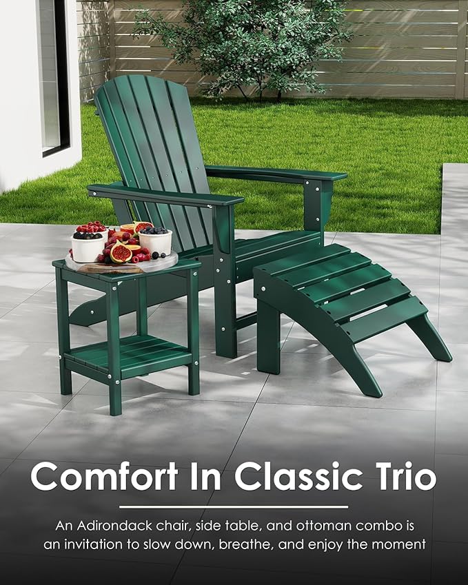 GREENVINES Adirondack Chairs Set of 2 | HDPE Plastic | Oversized Fire Pit Chair | All Weather | Forest | Poly Lumber | for Outdoor Deck Backyard Patio Garden