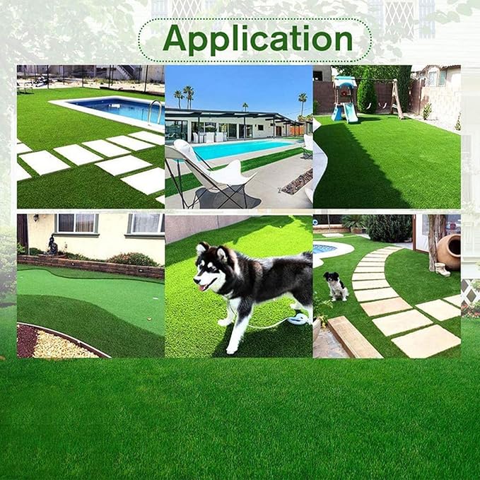 Artificial Grass Rug Outdoor Indoor 13FTX61FT Fake Grass Carpet Green Synthetic Grass Pet Turf Realistic Faux Grass Rug with Drain Holes for Garden Lawn Landscape Balcony Home Decor Patio