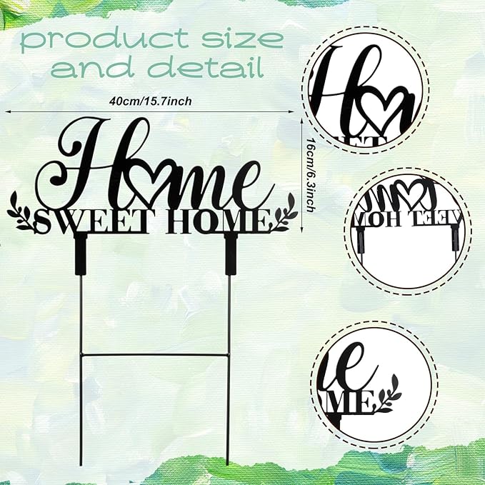 Amyhill Sweet Home Outdoor Decor Metal Garden Stakes 25 Inch Welcome Home Yard Signs Decorations Housewarming Decorative Garden Stakes Decorations for Family Welcoming Party Patio Lawn Walkway