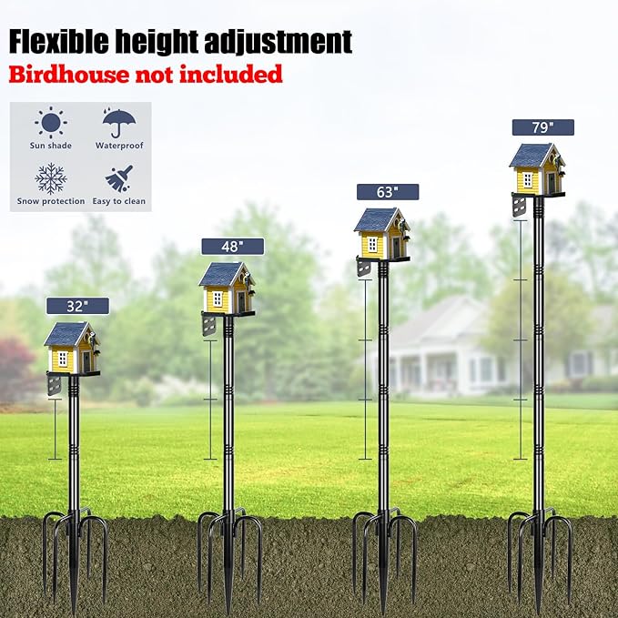 Gtongoko Smart Bird Feeder Pole 1-Inch Dia 79 Inch Bluebird House Pole for Outdoors Weather Station Heavy Duty Metal Mounting Kit Adjustable Bird Feeder Stand Black