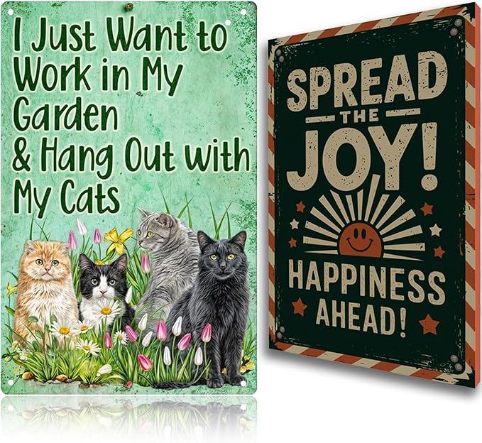 Gardening Gifts for Women and Men - Funny Cat Wall Decor Metal Sign, Cute Room Posters for Cat Lovers, Vintage Garden Decor, Home Office Art, Catio Accessories Cat Room, Cool Gifts for Plant Lovers