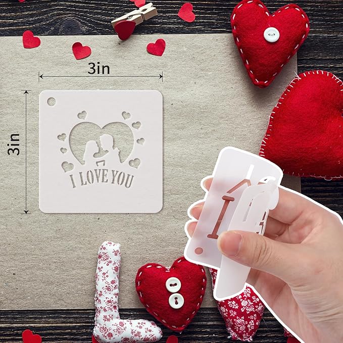 Augshy Valentine's Day Stencils, 56 Pack Reusable Plastic Template Stencils Valentine Drawing Painting Templates for Painting on Wall Floor Decor DIY Rock Painting Art Projects (3 inch)