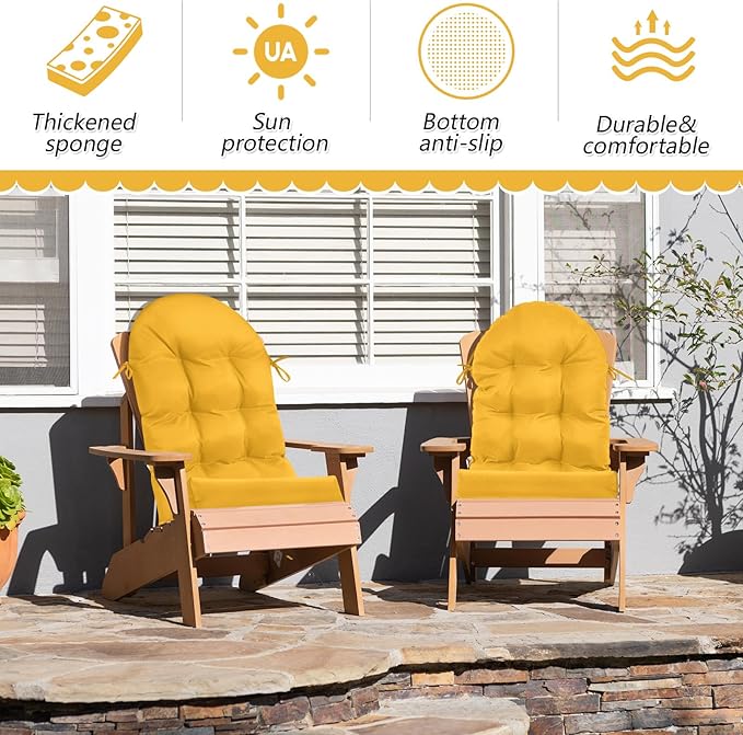 Geelin 4 Pcs Adirondack Chair Cushion High Back Patio Rocking Chair Cushion 44 x 19 x 4 Inch Tufted Weather Resistant Fade Resistant Seat for Patio Rocking Seat (Amber)