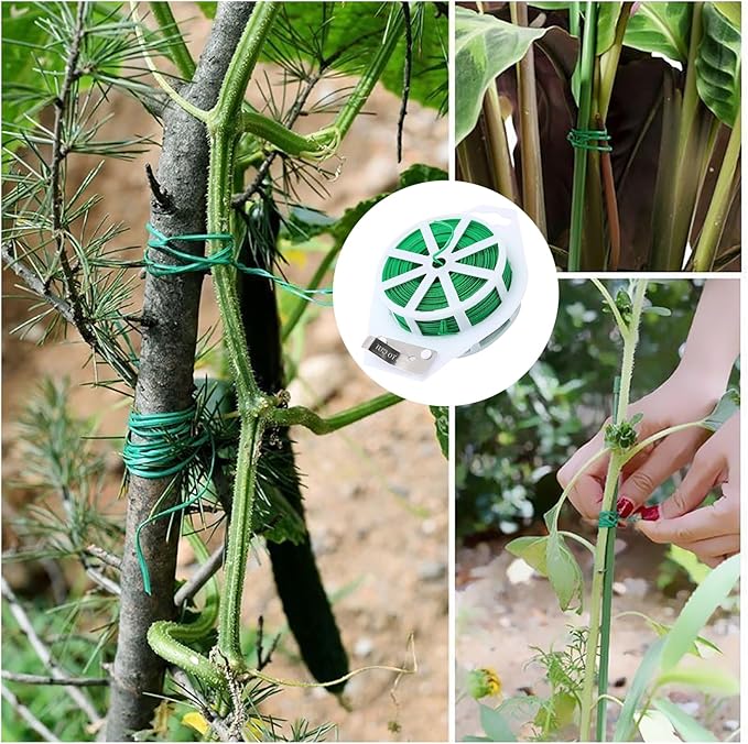 Twist Tie,plant Ties,492ft (150m) green cable ties with Cutter,Garden Plant Ties Reusable,Green Twist Ties for Gardening Climbing Plants, flowers,Tomatoes Vines,Indoor Outdoor Home and Office Use