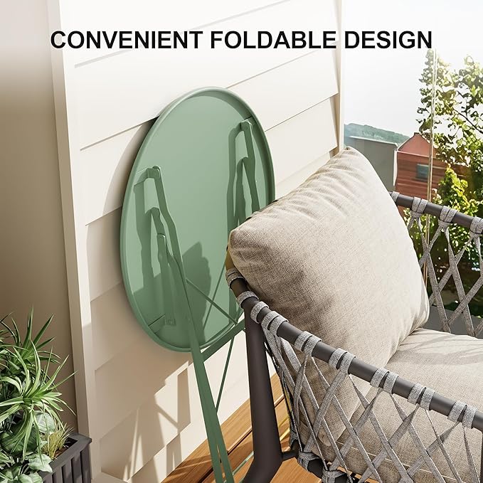 Bistro Table and Chairs Set of 2, 3 Piece Outdoor/Indoor Folding Patio Bistro Sets, 2 Chair Patio Furniture Set with Table, Premium Frame Foldable Coffee Tables for Balcony, Yard, Garden, Green