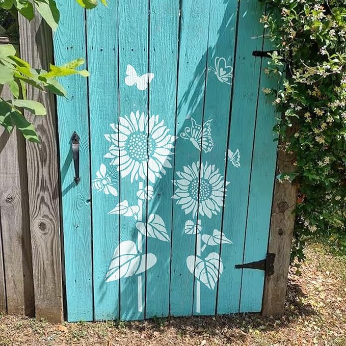 Large Sunflower Flower Stencils for Painting Garden Fence - Sunflower Floral Stencil Templates for Wood Furniture, Wall Mural