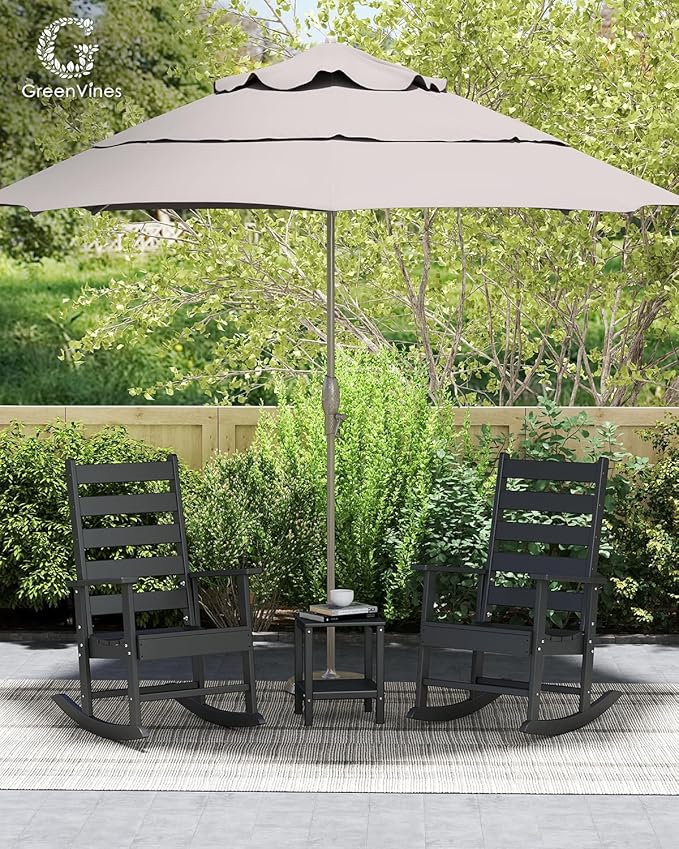 GREENVINES Outdoor-Rocking-Chair | HDPE Plastic | Patio Rockers | Porch Rocker Chairs | Shaker | Oversized | High Ladder Back | Big & Tall | PentaLuxe | Black