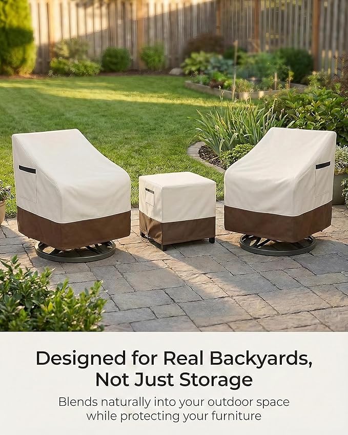 3-Piece Patio Bistro Furniture Cover Set, Heavy-Duty 600D Waterproof Outdoor Furniture Covers, UV Resistant, Designed for Everyday Outdoor Use on Patio, Deck & Backyard, Beige and Brown