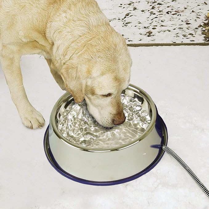 K&H Pet Products Thermal-Bowl Heated Water Bowl for Cats & Dogs Outside, Safety Listed Outdoor Heated Dog Dish for Pets, Automatic No Freeze, Anti Chew Cord - 102 Ounces Stainless 25W