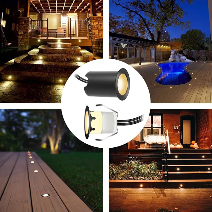 Recessed LED Deck Lights Kits with Protecting Shell,10Pack Φ1.18 IP67 Waterproof 12V Low Voltage Embedded Step Stair Warm White Outdoor Landscape LED Lighting for Yard,Garden,Floor,Entryways