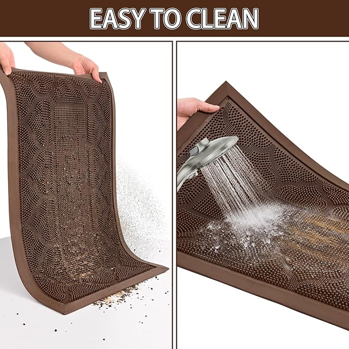 FRAMICS Heavy Duty Rubber Doormat 24x36 Inches - Non-Slip Outdoor Welcome Mat for Front Door Entrance, Waterproof Dirt Trapper for Shoes, All Season Brown Doormat