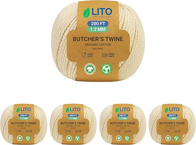 Butchers Twine 1000 Feet 1.2mm – Heavy Duty Cooking Twine Natural Organic Cotton Twine Kitchen String, Food-Safe Bakers Twine and Oven-Safe for Trussing Meat, Turkey, Baking, BBQ & Crafts