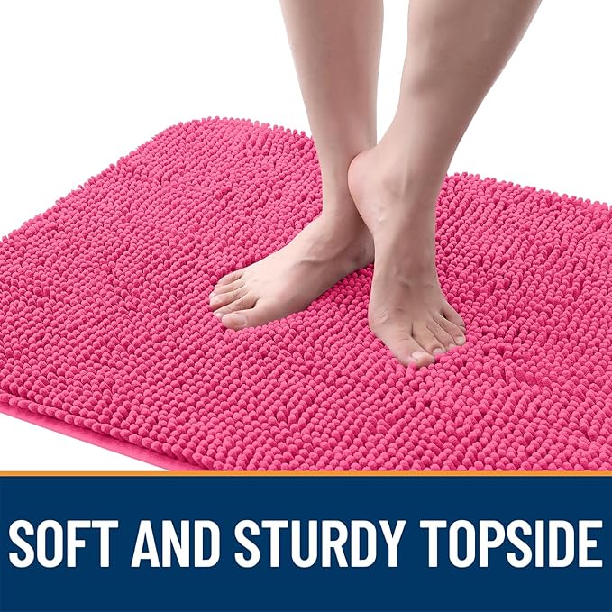 OLANLY Dog Door Mat for Muddy Paws 47x32, Absorbs Moisture and Dirt, Absorbent Non-Slip Washable Doormat, Quick Dry Chenille Mud Mat for Dogs, Entry Indoor Entryway Carpet for Inside Floor, Hot Pink