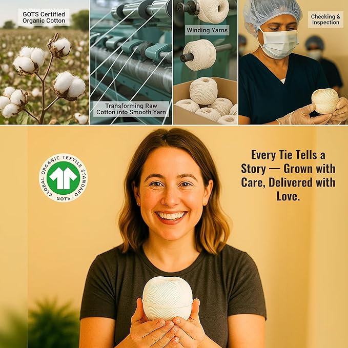 Butchers Twine 400 Feet 1.2mm – Heavy Duty Cooking Twine Natural Organic Cotton Twine Kitchen String, Food-Safe Bakers Twine and Oven-Safe for Trussing Meat, Turkey, Baking, BBQ & Crafts