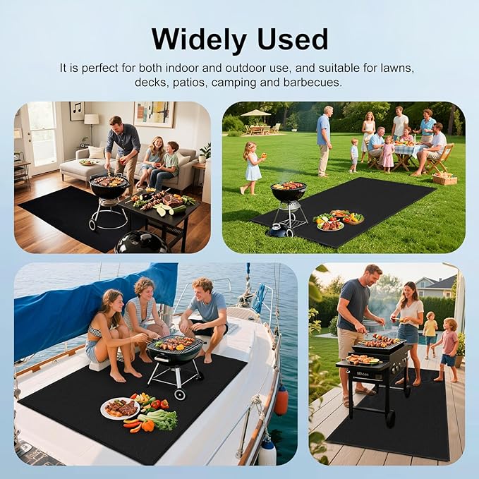 70x48 Inch Under Grill Mat for Outdoor Grill & Fire Pit - Double-Sided Fireproof, Oil-Proof Deck Protector | Easy to Clean | Heavy Duty BBQ Mat for Blackstone Grill, Wood Deck, Patio, Lawn, Fireplace