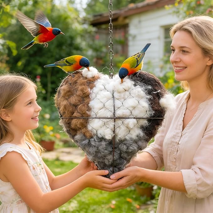 Handmade Fiber Bird Nesting Heart,Birds Nests Material Holder,Winter Tree Shelter for Wild Bird,Hummingbird Houses Nest Boxes Gifts for Outside Garden Art Birdhouse, Birds Lovers