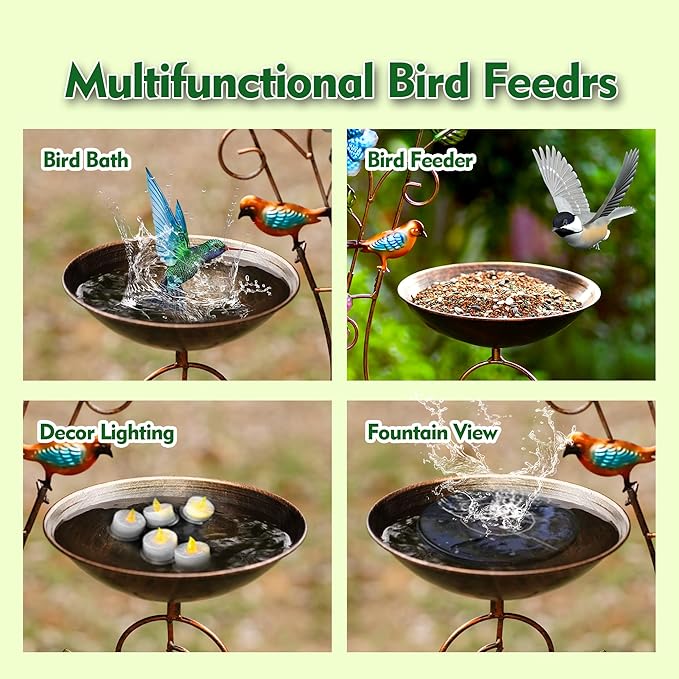 57" Height Metal Bird Bath with Trellis for Outdoor, Vintage Decorative Bird Baths, Small Garden Plant Support, Antique BirdBath for Climbing Plants with Detachable Iron Bowl (Hummingbird)