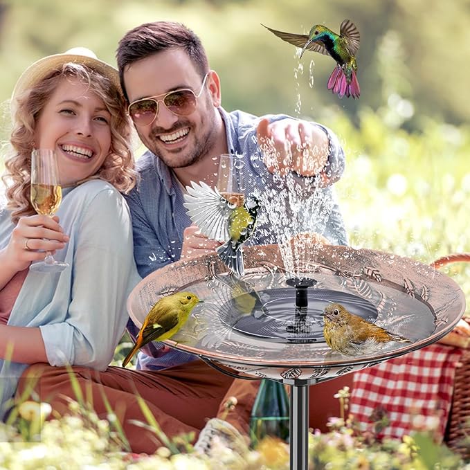 Metal Bird Bath for Outside, Vintage Freestanding Birdbaths & Birdfeeder, Bird Baths Feeder Bowl for Outdoors Garden Patio Yard Lawn Decor (Retro Copper)