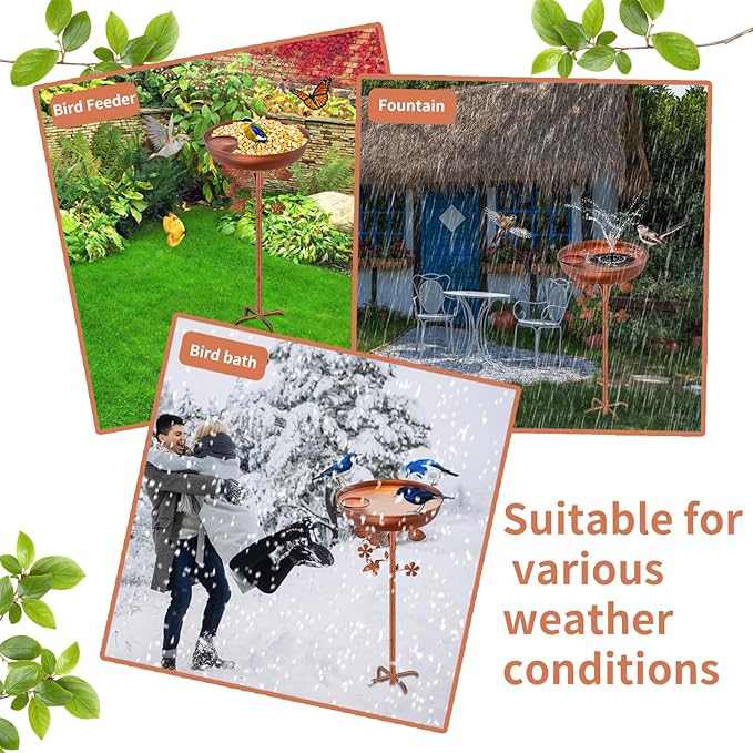 Metal Bird Bath for Outdoors Garden Birdbath Bowl, 39.6" Height Bird Feeders for Outside with 5 Prongs Base Stake, Standing Birdfeeders for Yard Lawn Decor (Vintage Copper)