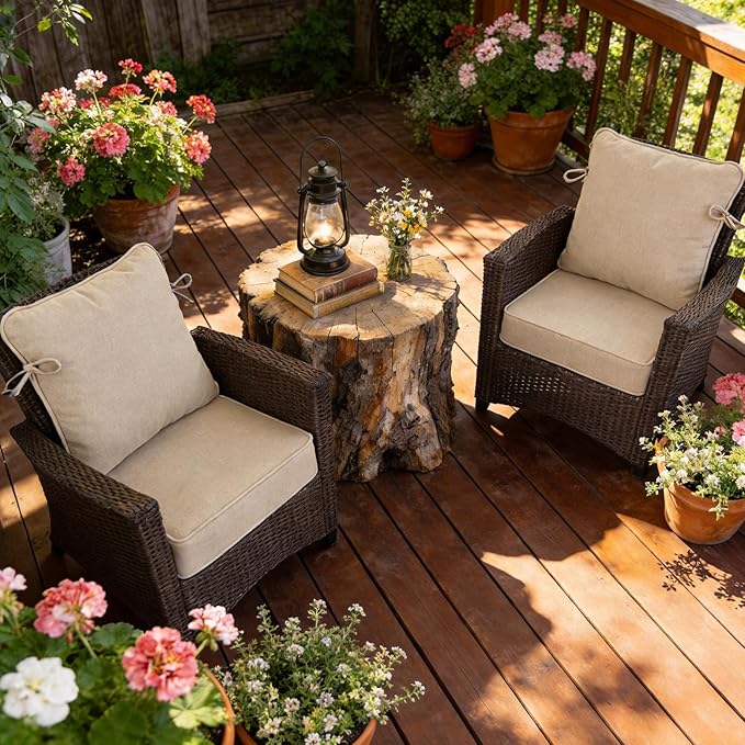 COZYVIDA 19"x19" Outdoor Universal Cushion Set of 1, Patio Cushions with Handles & Ties, Water-Proof Stain-Resistant UV-Resistant 1000+ Hrs,High Resilience Foam with YKK Zippers,Natural Linen-TPU