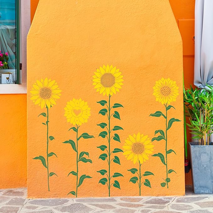 Large Flower Stencils for Painting - Giant Sunflower Stencils for Painting on Wood Wall Fence Garden Floral Paint Template