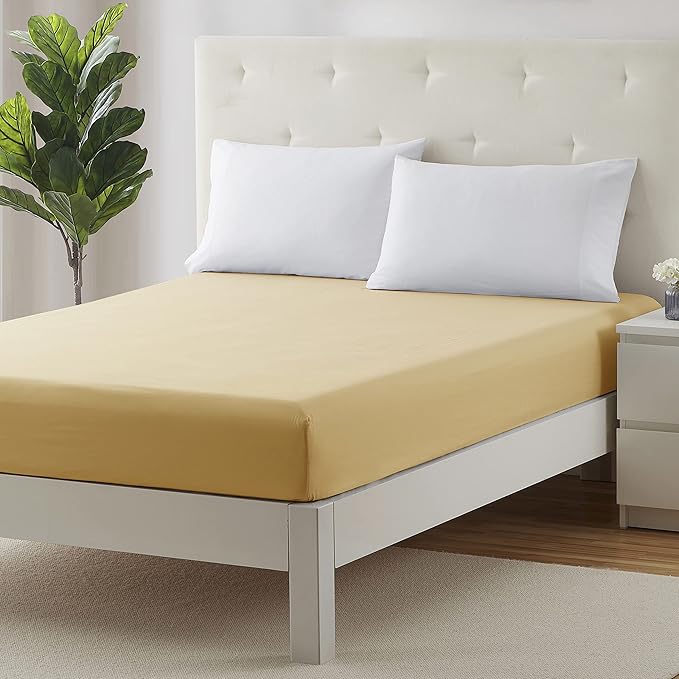 Clara Clark Fitted Sheet Twin XL Size, Super Soft Twin XL Fitted Sheet Only Fits up to 16 Inch Mattress - Wrinkle, Fade, Stain Resistant Twin XL Size Fitted Sheet - Camel Gold Fitted Sheet