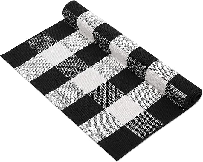 MUBIN Cotton Buffalo Plaid Rug 27.5 x 43 Inches Black and White Check Rugs Hand-Woven Indoor or Outdoor Rugs for Layered Door Mats Washable Carpet for Front Porch, Kitchen, Farmhouse, Entryway