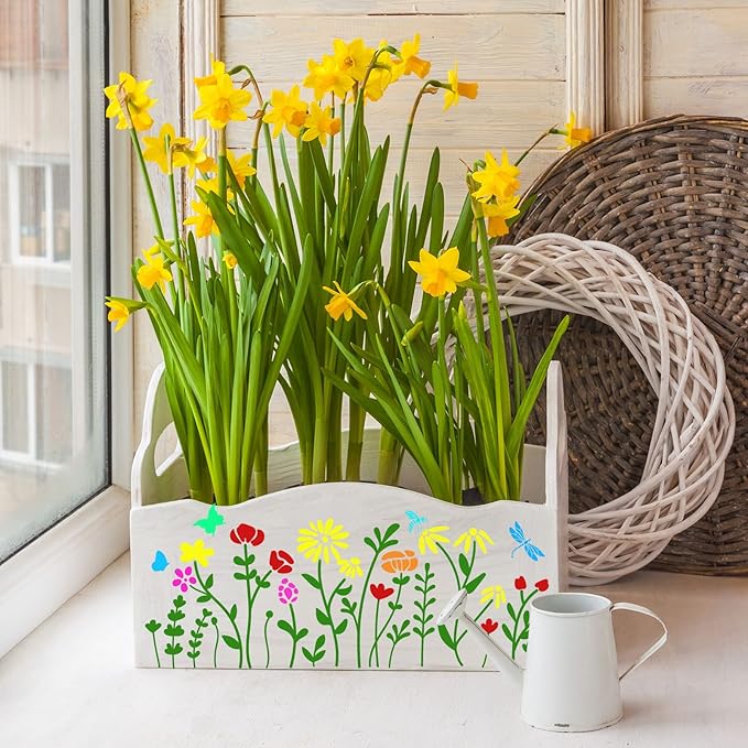 Whaline 10Pcs Garden Stencils for Painting Spring Summer Flower Plants Succulent Reusable Drawing Stencil Art Template on Wood Canvas Furniture Wall DIY Art Sign Decoration Supplies