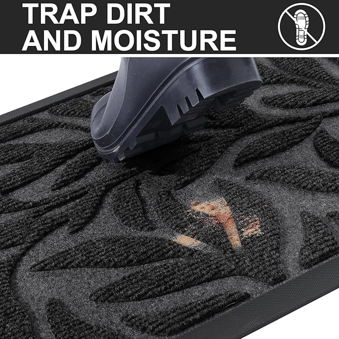 Smiry Front Door Mat Indoor Outdoor Entrance, Heavy Duty Natural Rubber, Trap Dirt and Moisture, Non-Slip Doormats, Low Profile, Easy Clean Patio Porch Entryway Mat, 71x23, Black