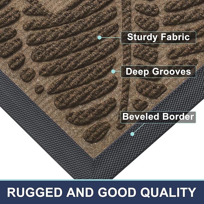 Smiry Welcome Mat Indoor Outdoor, All-Season Waterproof Front Door Mat, Sturdy Natural Rubber Doormat, Non-Slip, Easy Clean, Low Profile Dirt Trapper for Porch Patio Entrance, 71x23, Brown