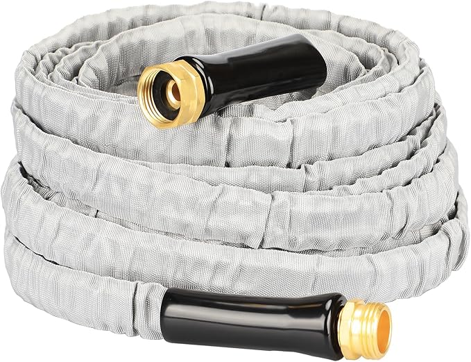 YOTOO Garden Hose 50FT, Lightweight, Durable, Flexible, Non-Expanding, Kink-Free Water Hose with Solid Brass Fittings for Outdoor, Watering flants and flowers, Car Wash, Gray