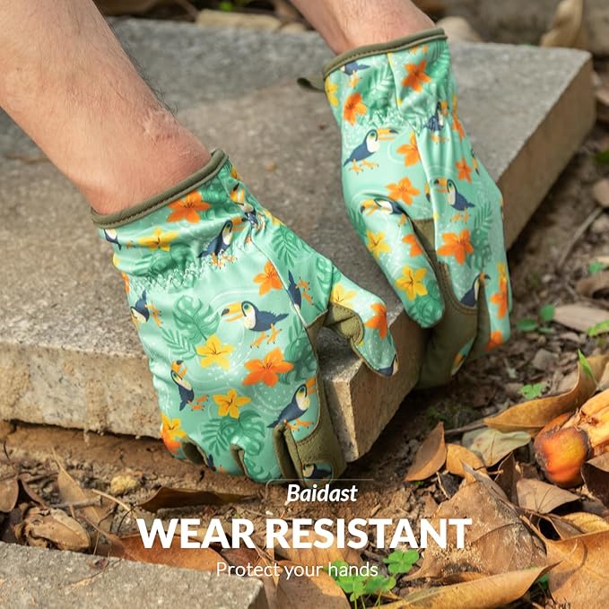 Baidast Garden Gloves, Breathable Leather Gardening Gloves Thorn Proof for Digging, Planting, Pruning