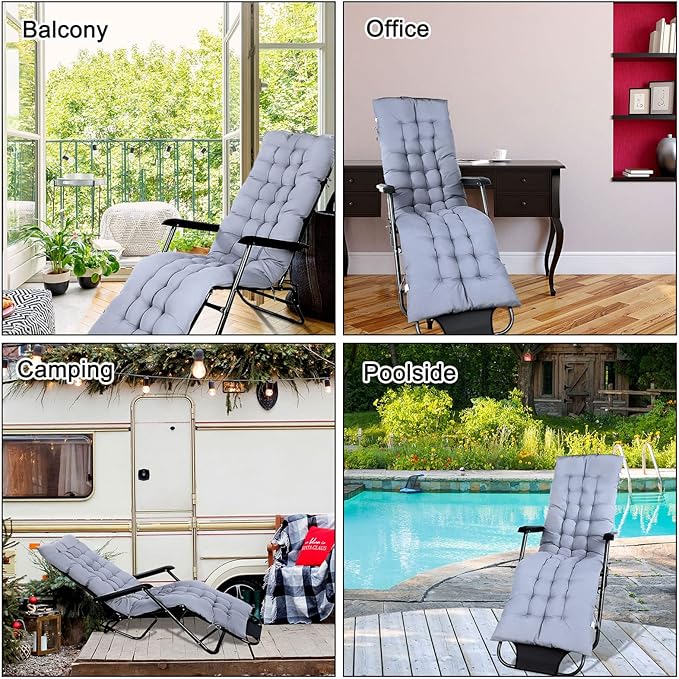 Bucherry 67 x 19 Inch Chaise Lounge Cushions Soft Lounge Chair Cushion Gravity Chair Cushion Sofa Lawn Furniture Cushion Pad with 6 Tie for Outdoor Indoor Patio Home Without Headrest (Gray,2 Pcs)