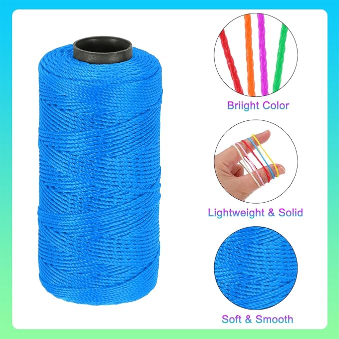 MECCANIXITY Nylon String 3 Strands Twisted Mason Line 1.5mm x 218 Yards Nylon Twine String for DIY Projects, Home Improvement, Gardening, Gift Wrapping, Christmas Party Supplies, Lake Blue