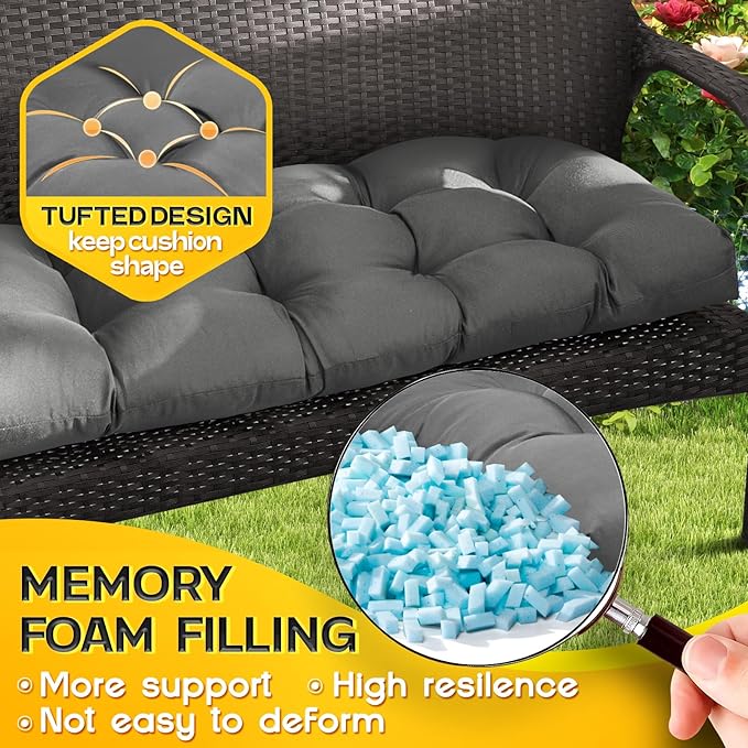 MAGIC ELEPHANT Outdoor Bench Cushion, Memory Foam Loveseat Cushion for Patio Furniture Wicker Chair, Settee Porch Swing Seat Cushion, 44 x 19 Inches (Grey)