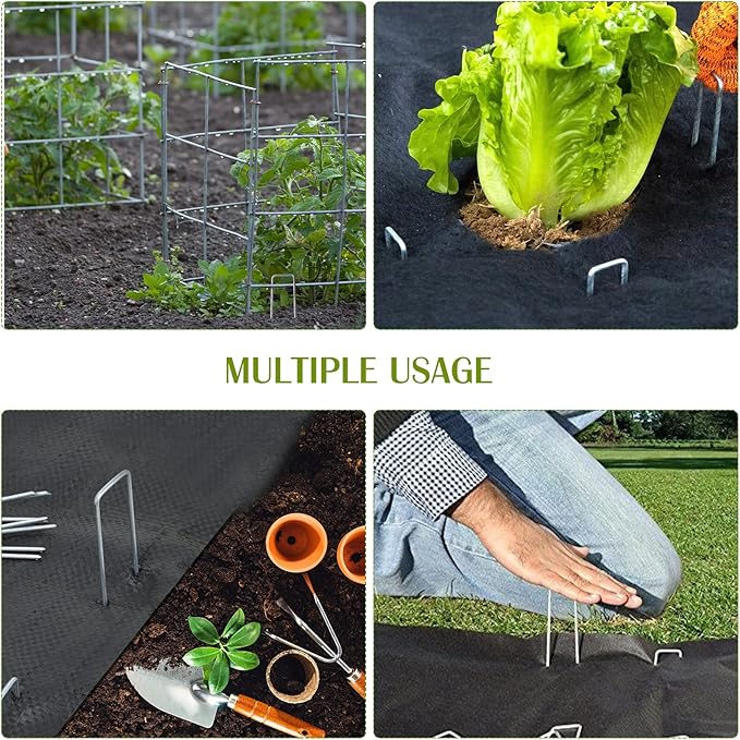 Whonline 32 Pack Landscape Staples 4 Inch, Galvanized Garden Stakes U-Shaped SOD Landscaping Fabric Pins Yard Ground Staples for Gardening Lawn Turf Securing Irrigation Pipe Hose Plant Cover