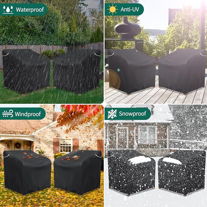 AKEfit Patio Chair Covers for Outdoor Furniture Waterproof 2 Pack,Heavy Duty Waterproof Outdoor Chair Covers for All-Weather Protection Lawn Lounge Deep Seat,Black-38W X 31D X 29H inches